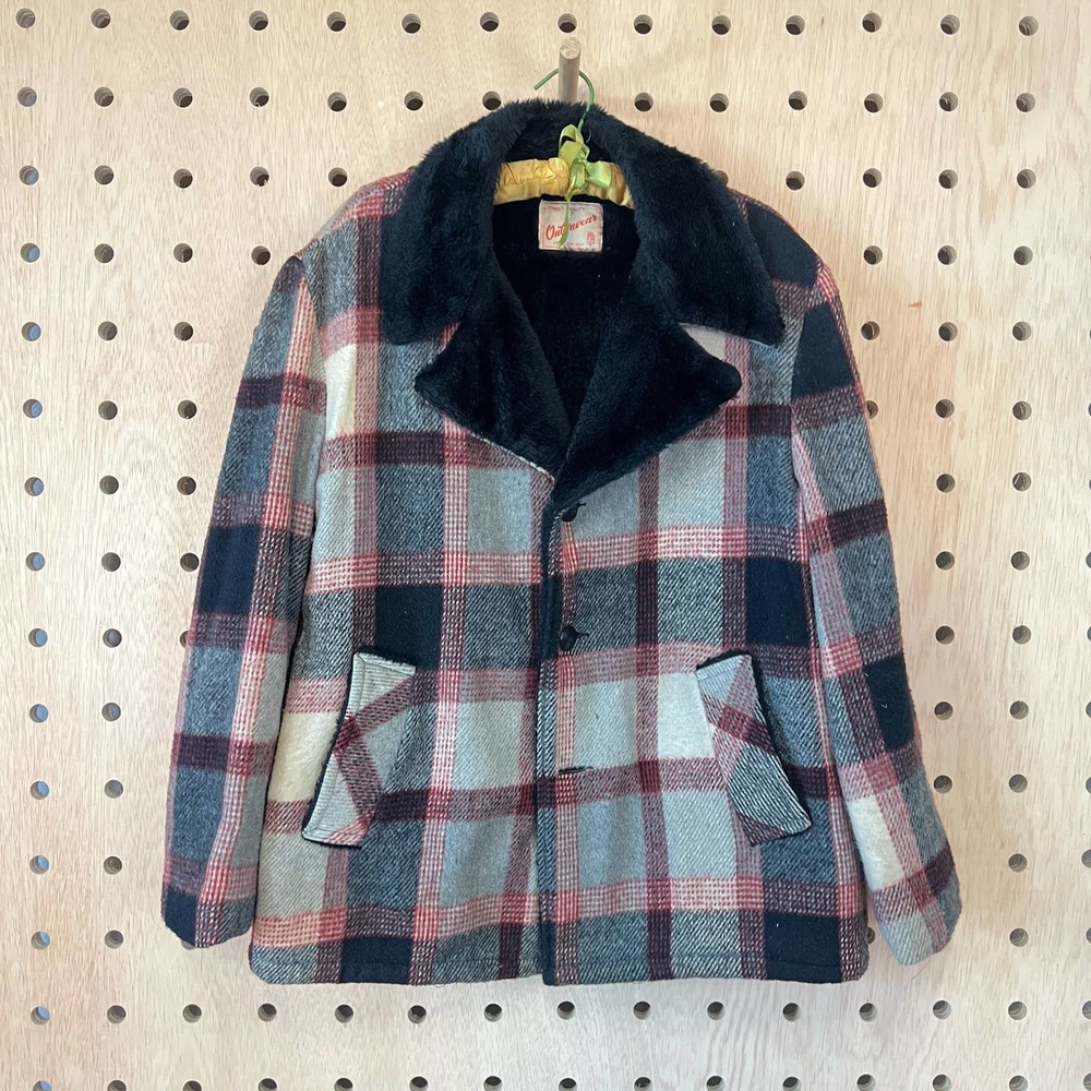 vintage wool blend plaid coat